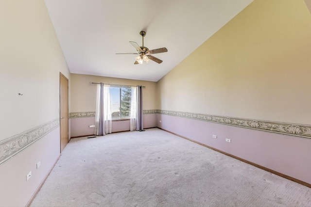 21436 W Larch Ct, Plainfield, IL 60544 - carpeted empty room featuring ceiling fan, vaulted ceiling, and baseboards