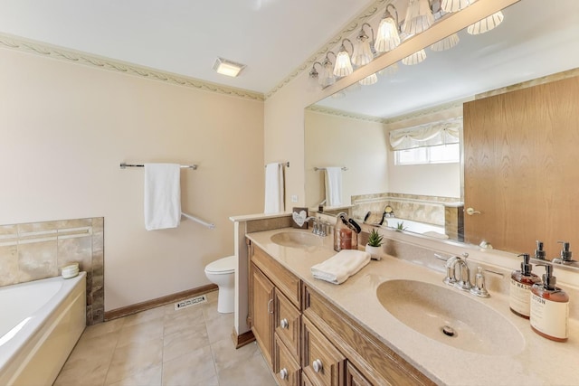 21436 W Larch Ct, Plainfield, IL 60544 - full bath featuring a bath, double vanity, tile patterned floors, toilet, and baseboards
