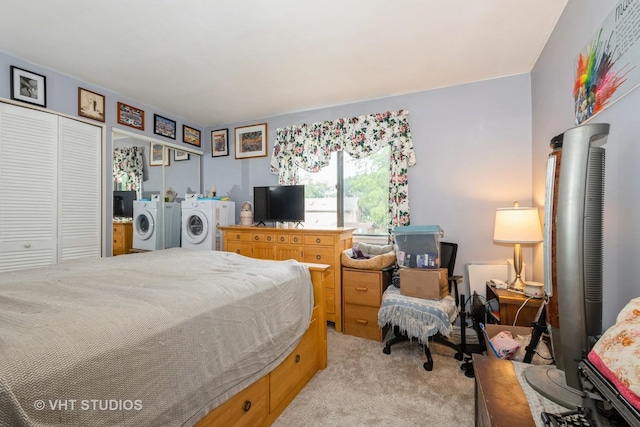 8473 Archer Ave Unit 204, Willow Springs, IL 60480 - bedroom with separate washer and dryer and light carpet