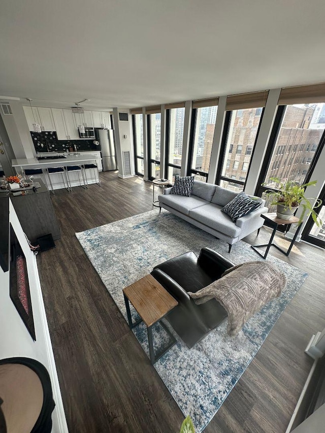 1 E Scott St Unit 1910, Chicago, IL 60610 - living room featuring dark wood-type flooring and expansive windows
