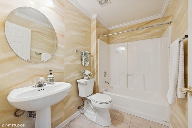 122 Santa Fe Ln, Willow Springs, IL 60480 - bathroom with crown molding, tile patterned floors, and shower / bathtub combination