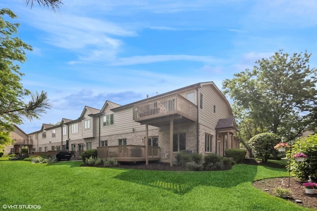 122 Santa Fe Ln, Willow Springs, IL 60480 - back of house with a balcony, a yard, and brick siding