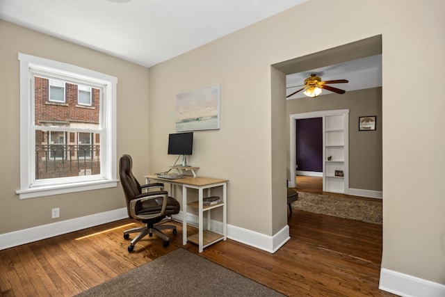 132 Clyde Ave Unit 1, Evanston, IL 60202 - office area featuring wood finished floors and a ceiling fan
