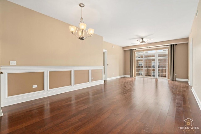 435 W Wood St Unit 410A, Palatine, IL 60067 - unfurnished room featuring wood finished floors, ceiling fan, a chandelier, and baseboards