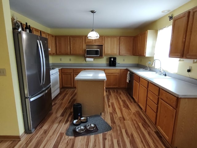 303 Lamplighter Loop, Poplar Grove, IL 61065 - kitchen featuring appliances with stainless steel finishes, a sink, light countertops, light wood finished floors, and a kitchen island