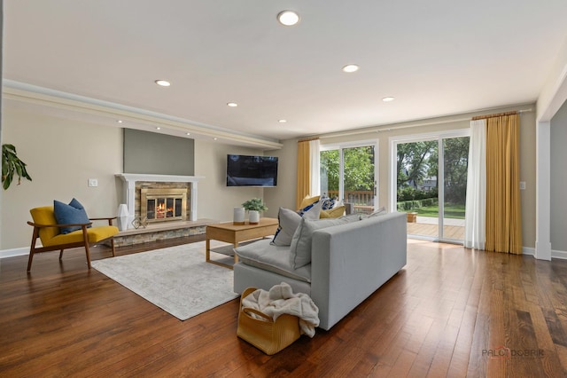 2965 Keystone Rd, Northbrook, IL 60062 - living room featuring a fireplace, dark wood finished floors, and recessed lighting