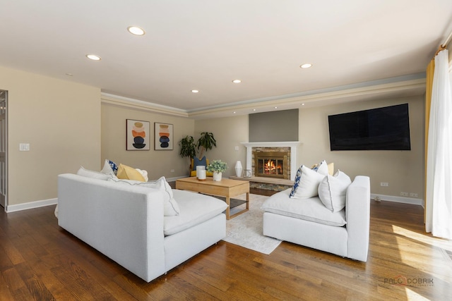 2965 Keystone Rd, Northbrook, IL 60062 - living room with wood finished floors, recessed lighting, and a fireplace