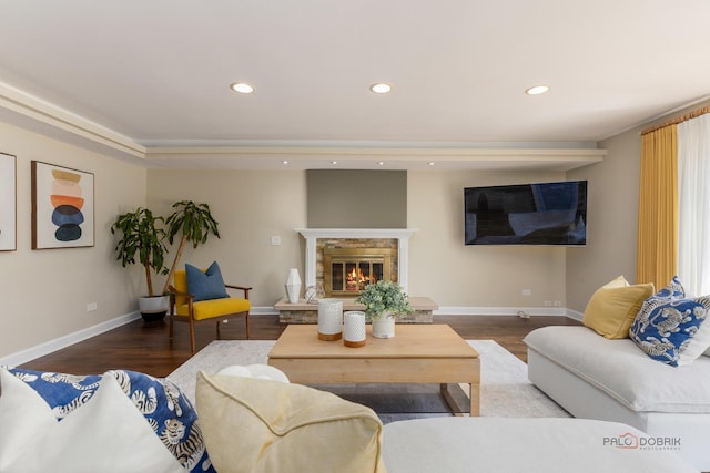 2965 Keystone Rd, Northbrook, IL 60062 - living area with wood finished floors, recessed lighting, and a glass covered fireplace