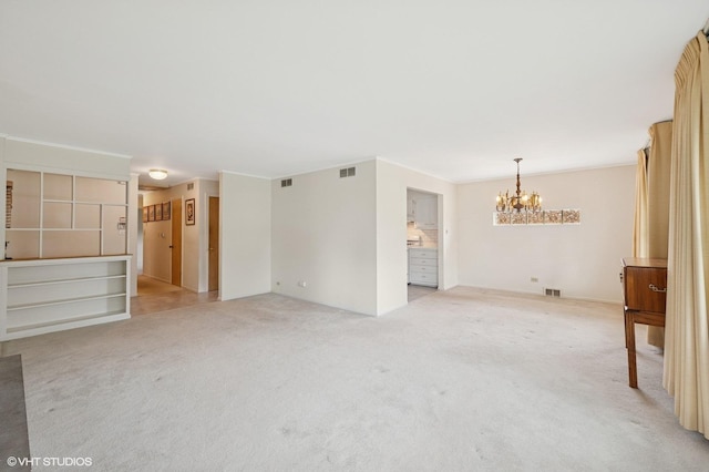 1410 Plymouth Ln, Glenview, IL 60025 - unfurnished living room featuring a chandelier and light carpet