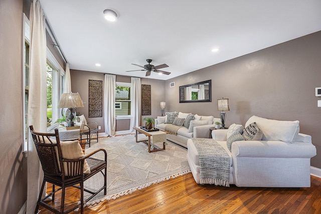 1005 N Walnut St, Normal, IL 61761 - living room featuring wood finished floors, ceiling fan, and recessed lighting