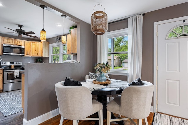 1005 N Walnut St, Normal, IL 61761 - dining space with plenty of natural light, dark wood-style floors, recessed lighting, and ceiling fan