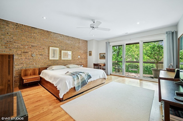 1728 Wildberry Dr Unit B, Glenview, IL 60025 - bedroom featuring access to exterior, light wood-type flooring, recessed lighting, ceiling fan, and brick wall