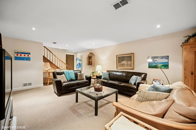 1728 Wildberry Dr Unit B, Glenview, IL 60025 - living room featuring stairway, light carpet, and recessed lighting