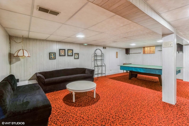 579 Figard Ln, Des Plaines, IL 60016 - recreation room featuring a paneled ceiling, carpet floors, and billiards
