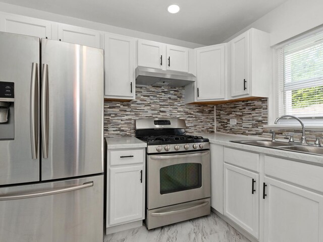 142 W Brayton St, Chicago, IL 60628 - kitchen featuring appliances with stainless steel finishes, a sink, under cabinet range hood, light countertops, and recessed lighting
