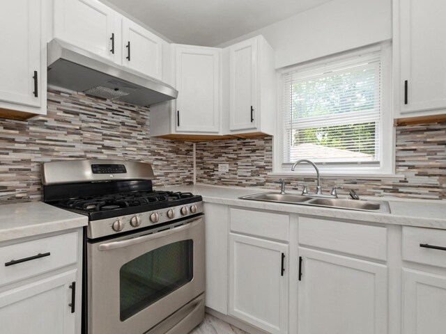 142 W Brayton St, Chicago, IL 60628 - kitchen featuring gas stove, under cabinet range hood, a sink, and light countertops