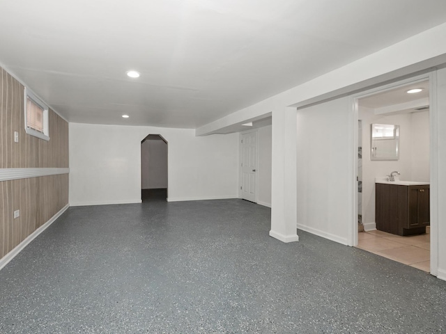 142 W Brayton St, Chicago, IL 60628 - finished basement with baseboards, recessed lighting, and a sink