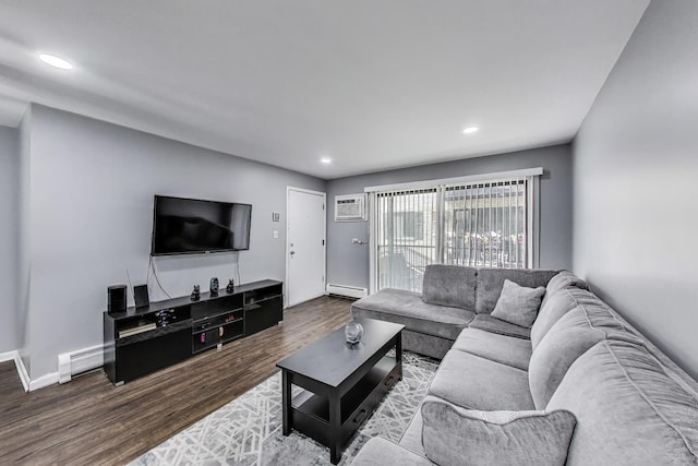 2131 N Harlem Ave Unit 231, Chicago, IL 60707 - living room with baseboard heating, dark wood-style floors, baseboards, and recessed lighting