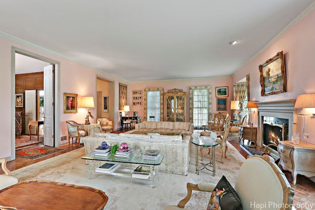 7 3 Lakes Rd, Barrington Hills, IL 60010 - living room with ornamental molding and a high end fireplace