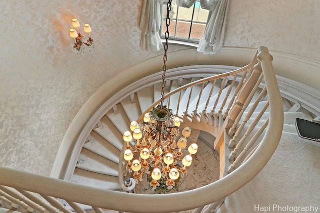 7 3 Lakes Rd, Barrington Hills, IL 60010 - stairs featuring a chandelier