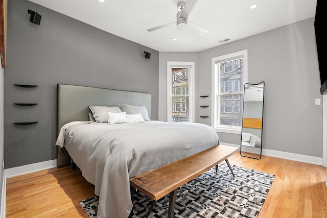 2113 N Clark St, Chicago, IL 60614 - bedroom featuring light wood-type flooring, baseboards, recessed lighting, and a ceiling fan