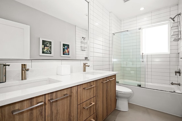 2113 N Clark St, Chicago, IL 60614 - full bath with toilet, double vanity, and shower / bath combination with glass door