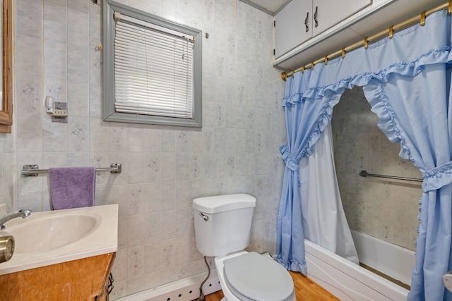 1811 Dearborn St, Crest Hill, IL 60403 - bathroom with shower / tub combo with curtain, vanity, and tile walls