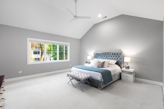 834 Wellner Rd, Naperville, IL 60540 - bedroom featuring light colored carpet, vaulted ceiling, and a ceiling fan
