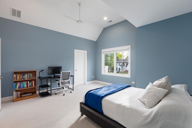 834 Wellner Rd, Naperville, IL 60540 - carpeted bedroom with high vaulted ceiling and ceiling fan