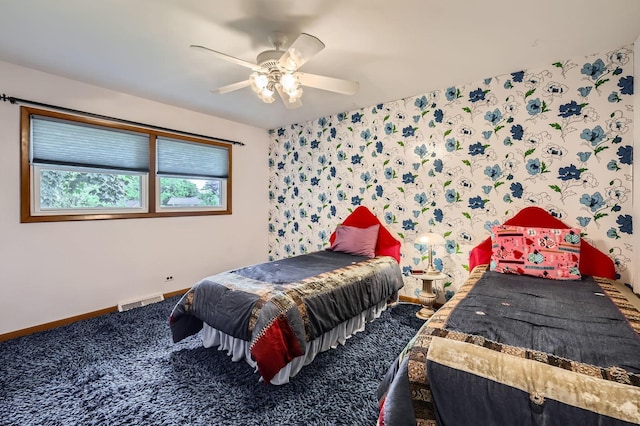 907 E Crabtree Dr, Arlington Heights, IL 60004 - carpeted bedroom with ceiling fan and wallpapered walls