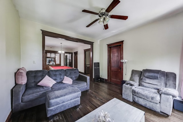 3425 W Lyndale St, Chicago, IL 60647 - living room featuring wood finished floors, billiards, ceiling fan, and baseboards