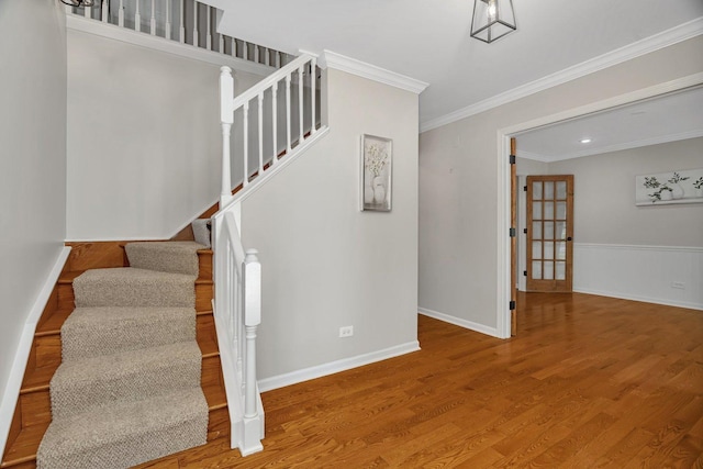 336 Brooklea Ct, Naperville, IL 60565 - staircase featuring wood finished floors and ornamental molding