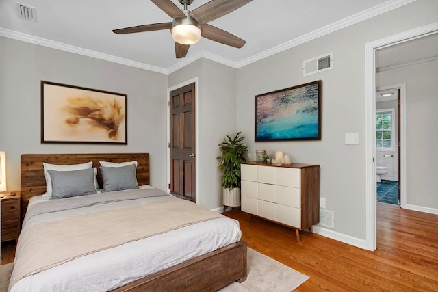336 Brooklea Ct, Naperville, IL 60565 - bedroom featuring wood finished floors, crown molding, and a ceiling fan