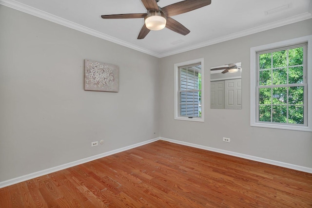 336 Brooklea Ct, Naperville, IL 60565 - empty room featuring wood finished floors, ceiling fan, and crown molding