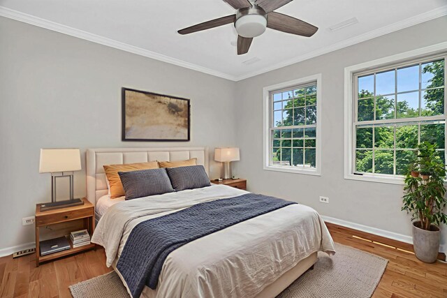 336 Brooklea Ct, Naperville, IL 60565 - bedroom featuring crown molding, wood finished floors, and ceiling fan