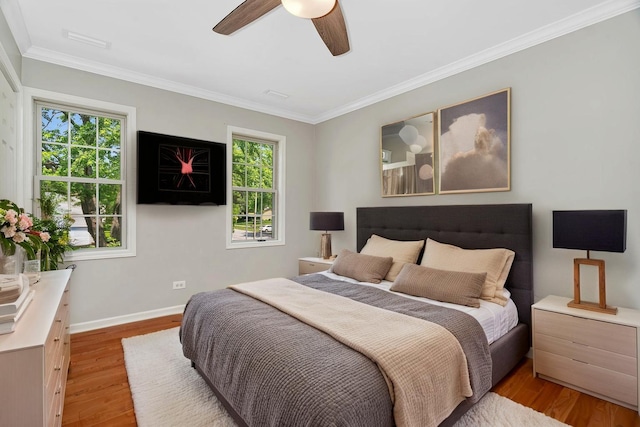 336 Brooklea Ct, Naperville, IL 60565 - bedroom with wood finished floors, ornamental molding, and ceiling fan