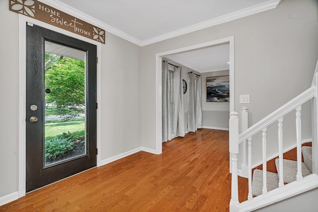 336 Brooklea Ct, Naperville, IL 60565 - foyer with wood finished floors, crown molding, and stairs