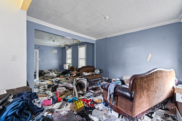6641 S Green St, Chicago, IL 60621 - living room with ornamental molding, a textured ceiling, and wood finished floors