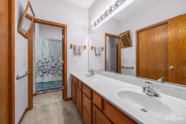 111 Fawn Ln, Elgin, IL 60120 - bathroom with double vanity and a shower with shower curtain
