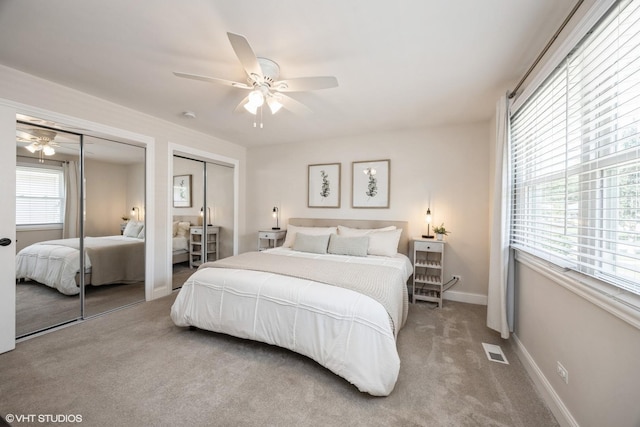 3925 Williams St, Downers Grove, IL 60515 - bedroom featuring two closets, carpet flooring, and ceiling fan