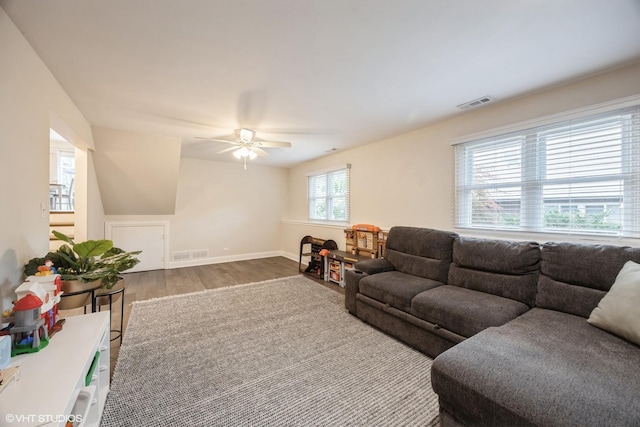 3925 Williams St, Downers Grove, IL 60515 - living area with wood finished floors and a ceiling fan