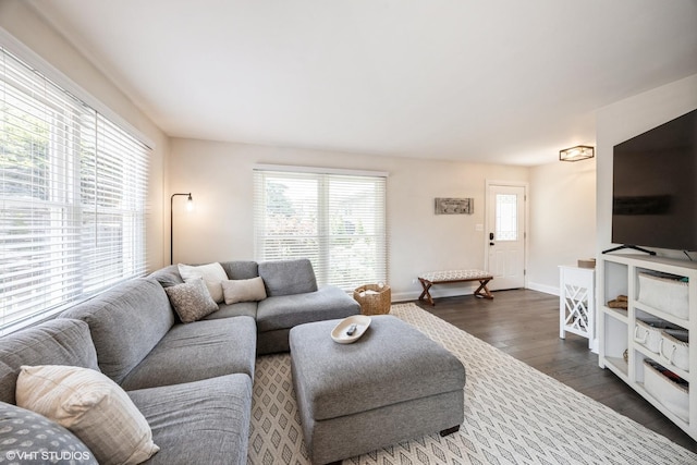 3925 Williams St, Downers Grove, IL 60515 - living room featuring dark wood-style flooring and baseboards