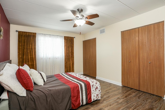 11114 Heritage Dr Unit 2D, Palos Hills, IL 60465 - bedroom with wood finished floors, multiple closets, and ceiling fan
