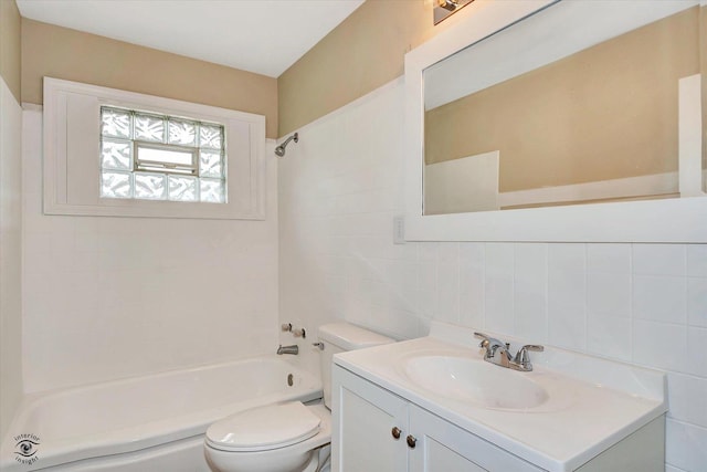 3102 Stafford Dr, Markham, IL 60428 - full bathroom with tile walls, vanity, bathtub / shower combination, and decorative backsplash