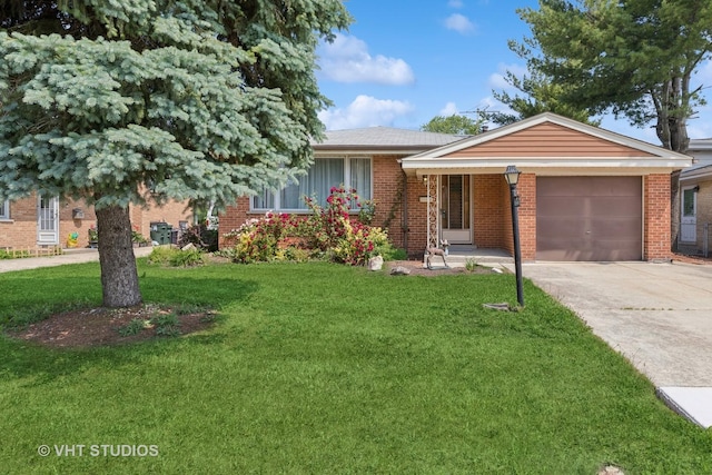 8544 W Roseview Dr, Niles, IL 60714 - ranch-style home featuring a garage, brick siding, driveway, and a front lawn