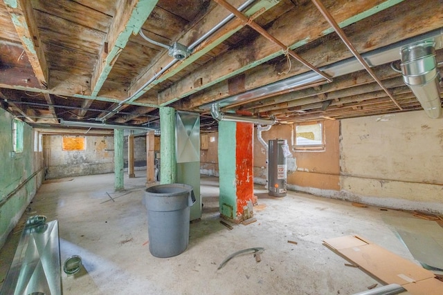 below grade area featuring water heater