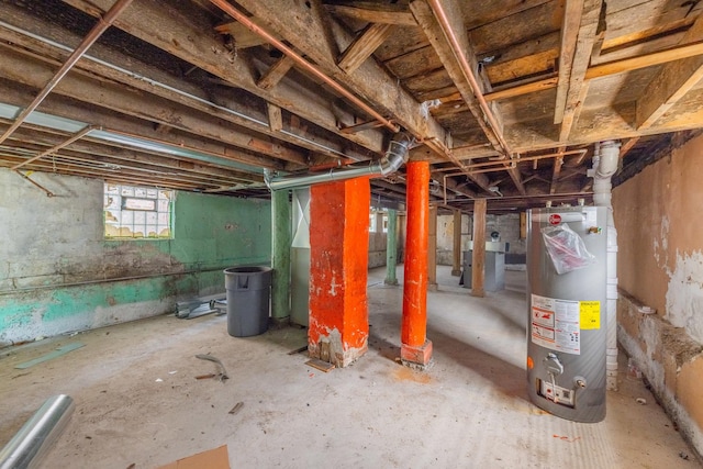 basement featuring water heater