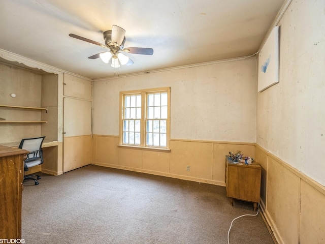 11933 S 70th Ave, Palos Heights, IL 60463 - unfurnished office featuring ceiling fan, wainscoting, and carpet