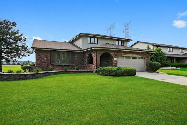 14023 S Split Rail Dr, Homer Glen, IL 60491 - traditional-style home with brick siding, an attached garage, a front lawn, and driveway