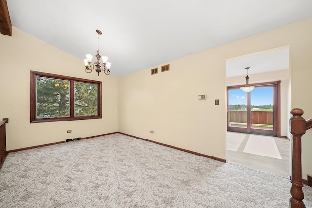 14023 S Split Rail Dr, Homer Glen, IL 60491 - spare room featuring carpet floors, a chandelier, and lofted ceiling